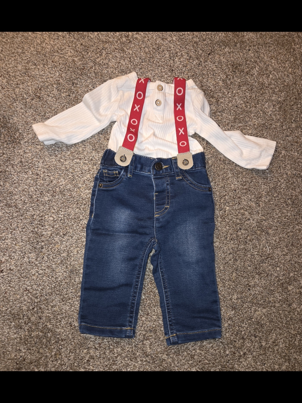 Cat & Jack Cream Baby Ribbed Long Sleeve Top with Red Logo